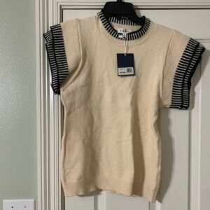 THML Cream and Black Striped Sleeve Blouse